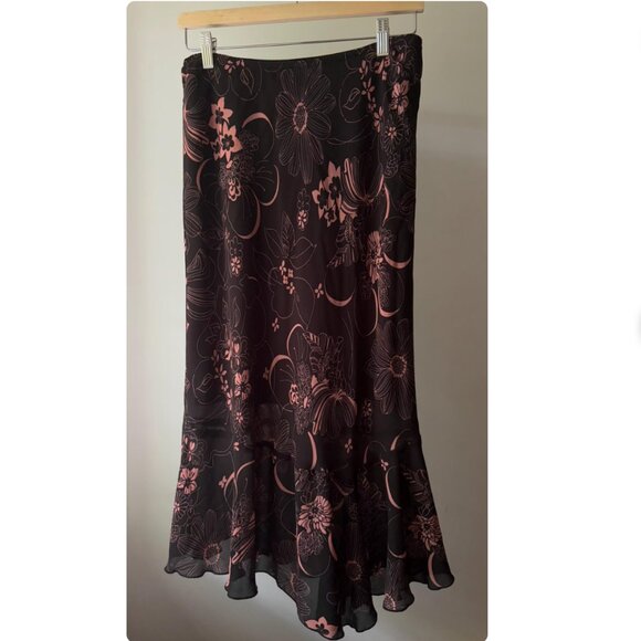 1990s Asymmetrical Maxi Skirt, 29-34" | Vintage Floral Slip Skirt - Picture 4 of 4